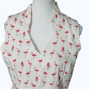 Flamingo 98% Cotton Chetta B Bird Dress White Pink Designer Beach Resort Cruise